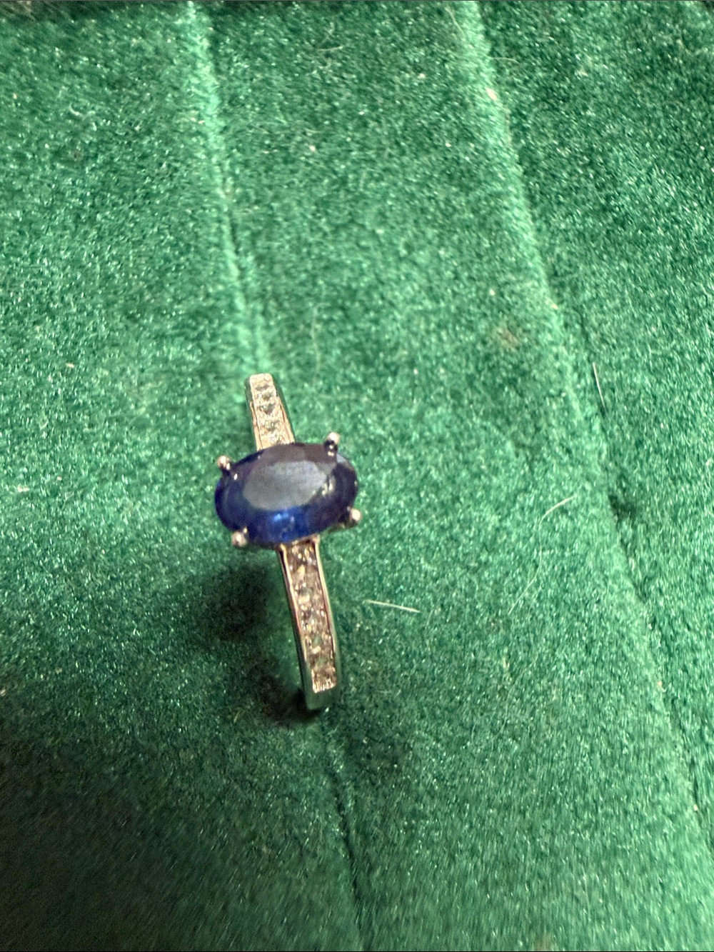 Classic Blue Sapphire Oval Ring with Accent Stones size 6 adjustable